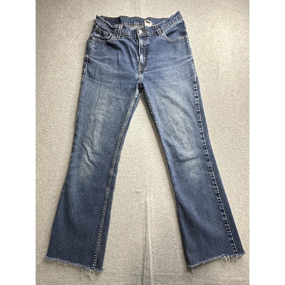 Vintage Levi's 517 Jeans Womens 11 Blue Boot Cut Slim Raw Hem Distressed 90s - Picture 10 of 16